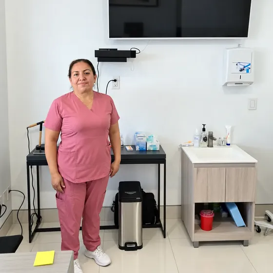 Enfermera en el consultorio de ginecología del Dr. Andrés Morales en Ecatepec