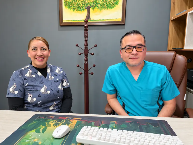 Dr. Andrés Morales y su enfermera en el consultorio donde colocan el DIU en Ecatepec